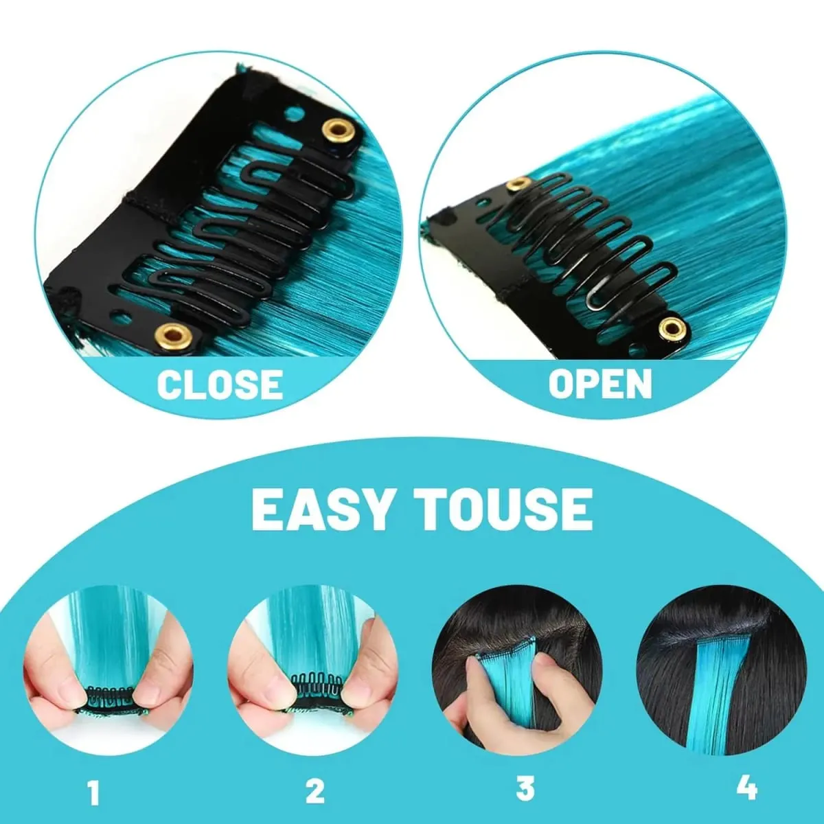 22 inch Colored Hair Extensions Light Blue Party Highlights Clip in Synthetic Hair Extensions Color Party Straight Hairpieces — image 3