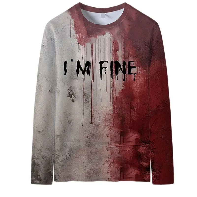 Terror Blood Graphic Sweatshirts Halloween Party Design Female Clothes I'm Fine Bloody Women Sweater Horror Ladies Y2k Pullovers — image 15