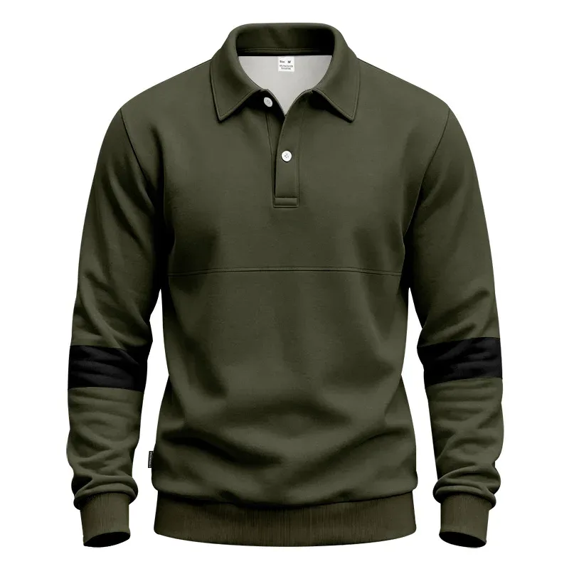 Men Lapel Polo Sweatshirt, Color Block Long Sleeve Pullover, Loose Solid Casual Top for Spring Autumn Daily Outfit — image 27