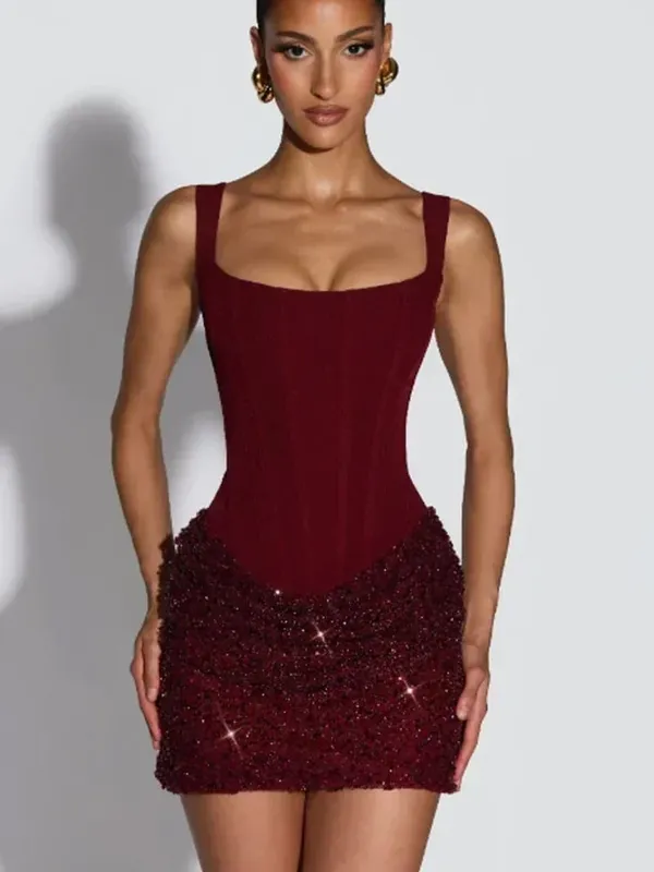 Sexy Women Square-neck Halter Mini Dress Pleated Sleeveless Backless High Waist Bodycon Vestidos 2026 New Summer Lady Party Robe — image 12