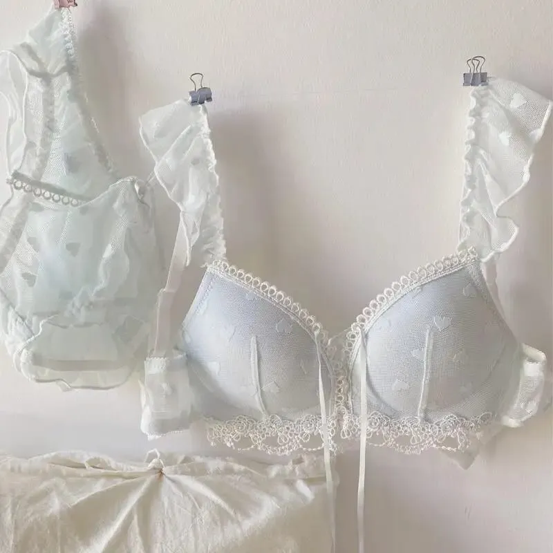 European Style Japanese Lingerie Set Sweet Heart Pattern Bralette Small Breasts Comfortable Wireless Anti-Sagging Bra & Brief — image 2