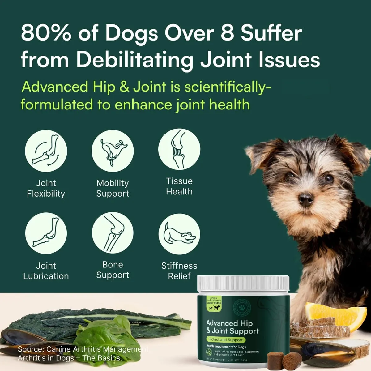 Suplemen Pinggul dan Sendi Anjing Tingkat Lanjut untuk Anjing Ras Kecil & Menengah - Glucosamine Chondroitin Omega 3 MSM Green Lipped Mussel — image 3