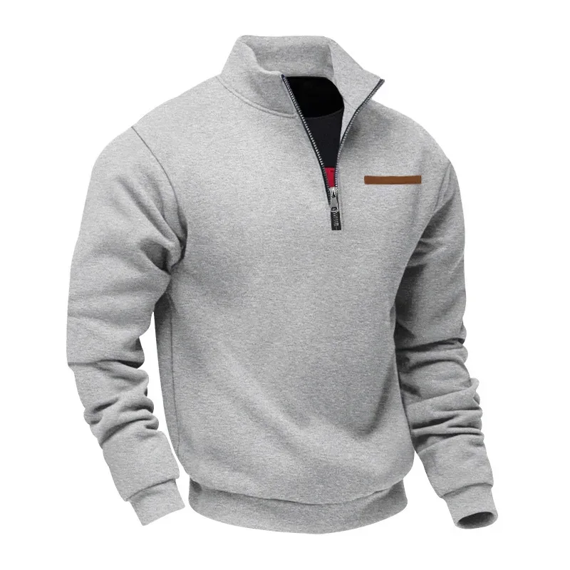 American autumn and winter heavy fleece long-sleeved men's sweater half zipper loose stand-up collar pullover men's sweater — image 26