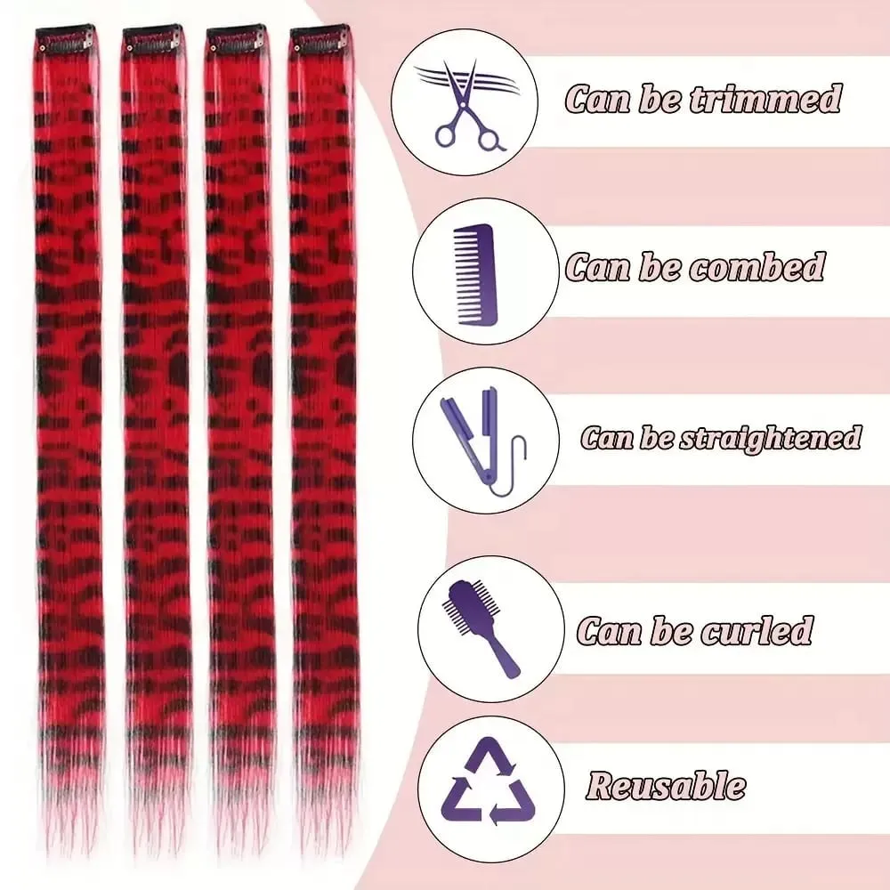 3pcs/set Stripe Printed Hair Colorful Long Straight Hair Pieces Synthetic Clip-in Hair Extensions for Daily Use Party Halloween — image 5