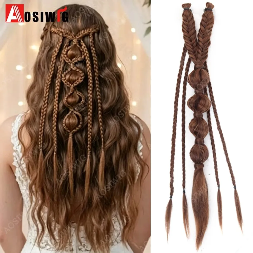 Bohemian BB Clip Braided Hair Extension Bubble Braid Hair Pin Handmade Braid Hair Piece Vintage Wedding Hair Accessories For Wom — image 8