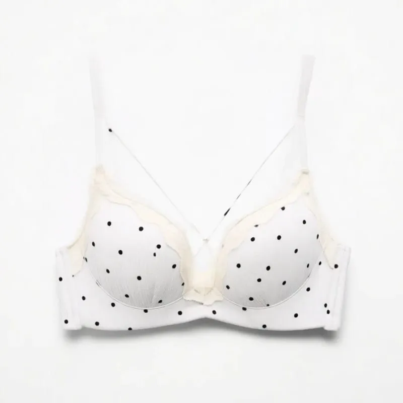 Elegant Japanese Polka Dot Bra & Brief Set Push Up Plunge Small Bust Lift Support Anti Sag Side Coverage Adjustable Comfort — image 2