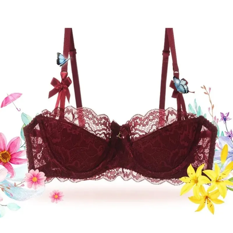 セクシー Trend Summer Half Cup Bra Set Thin Large Bust Minimizer Gathered Abstinence Lingerie For Women Daily Sleep Casual Wear — image 6