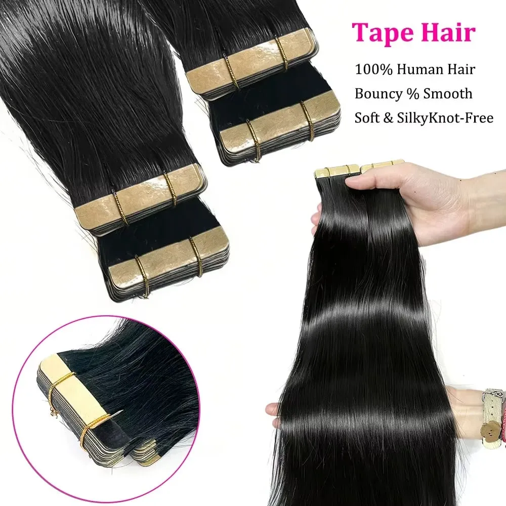 Tape In Hair Extensions Human Hair 16-24 Inch Seamless Invisible Remy Hair Extensions Tape Ins For Women Brazilian Natural Black 21Pcs 50g 100% Human Hair — image 5