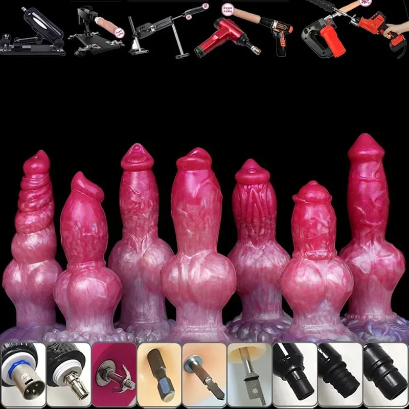 DIY Attachements Dog Knot Dildo With 3XLR Adapter Liquid Silicone Large Penis Anal Plug Sex Toys Quick Air Vac-U-Lock Connector