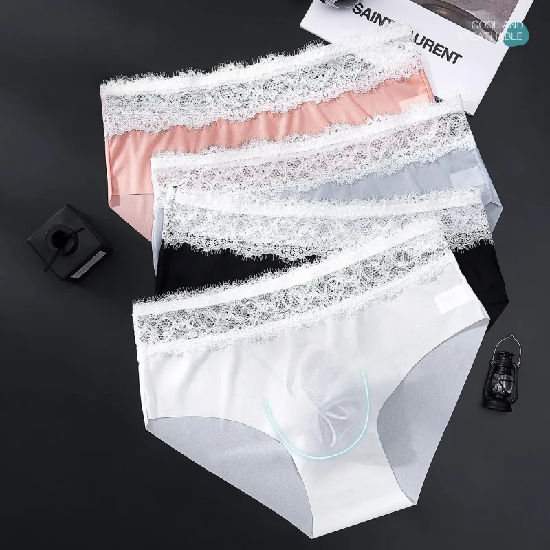 Lace Edge Ice Silk Men's Triangle Pantalon Walang Traceless Breathable Manipis na Kasuotang Panlalaki Mababang Baywang Malambot Walang Seamless Comfort Panlalaki Briefs — image 2