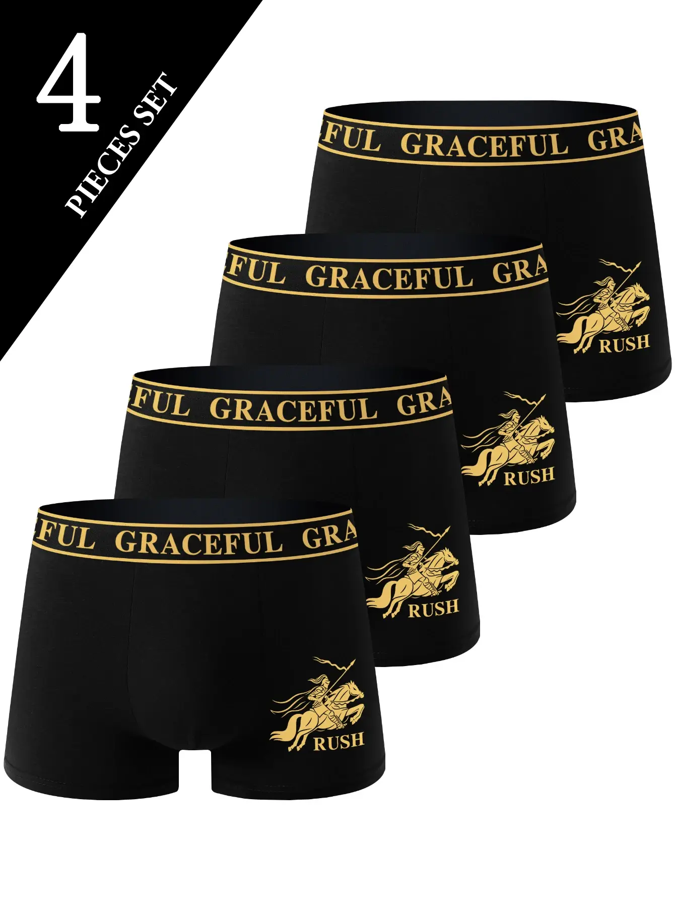 4-Pack Men's Underwear Comfortable Breathable Soft Boxer Shorts Black Gold High-End Sporty Casual Men's Briefs Underwear — image 6