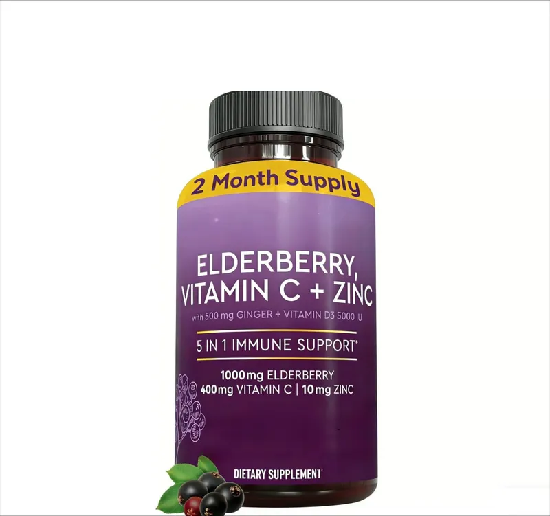 แคปซูล Elderberry พร้อมวิตามินซีสังกะสี D3 ขิง Sambucus Black Elderberry Herbal Blend การสนับสนุนสุขภาพรายวันสำหรับผู้ใหญ่ — image 8