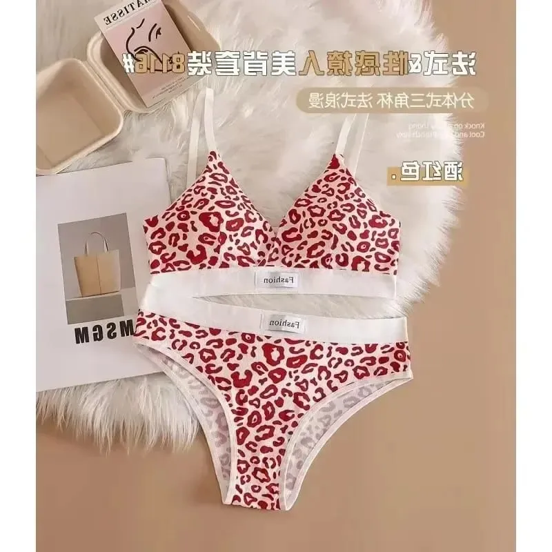 1/3Pcs Seamless Bra Set Low Waist Panties Leopard Bralette Sexy Lingerie Set Vneck Sport Brassiere Female Cotton Underwear — image 11