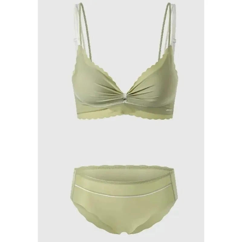 Hot Sweet Cute Lingerie Set Women Wireless Bra Thin Cup Push Up Support Large Bust Minimizer Daily Home Wear Plus Size S-XL Set — image 1