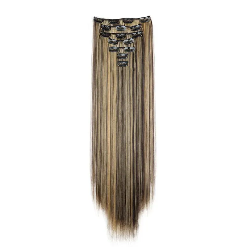 Long Straight Hairstyle 16 Clips 7 Pcs/Set Hair Extensions Natural Synthetic Blonde Black Hairpieces Heat Resistant For Women Kp — image 14