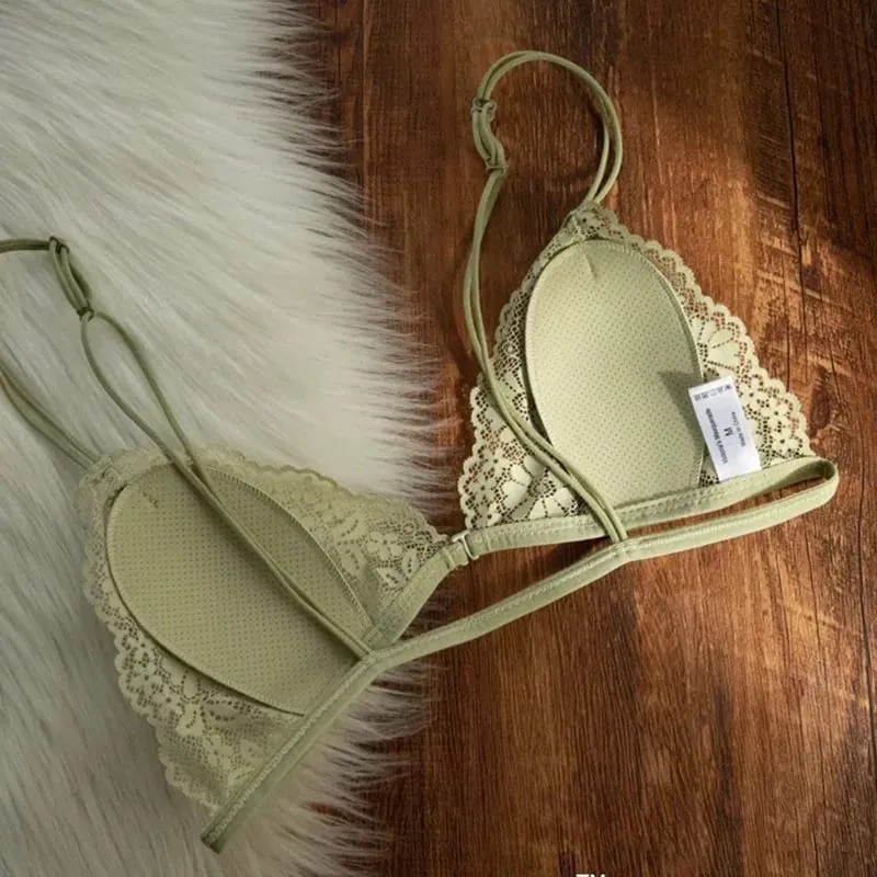 Fransk stil Sexet blonde tynd trekant bh med knap foran kvinders ring uden stål Trådløs lingeri undertøj Smuk bh bagpå — image 5