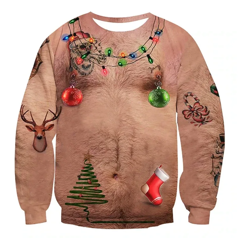 Christmas Ugly Sweater Funny 3D Printing Muscle Pattern Sweatshirts For Men New Fashion Pullover Party Cosplay Costume Xmas Gift — image 11