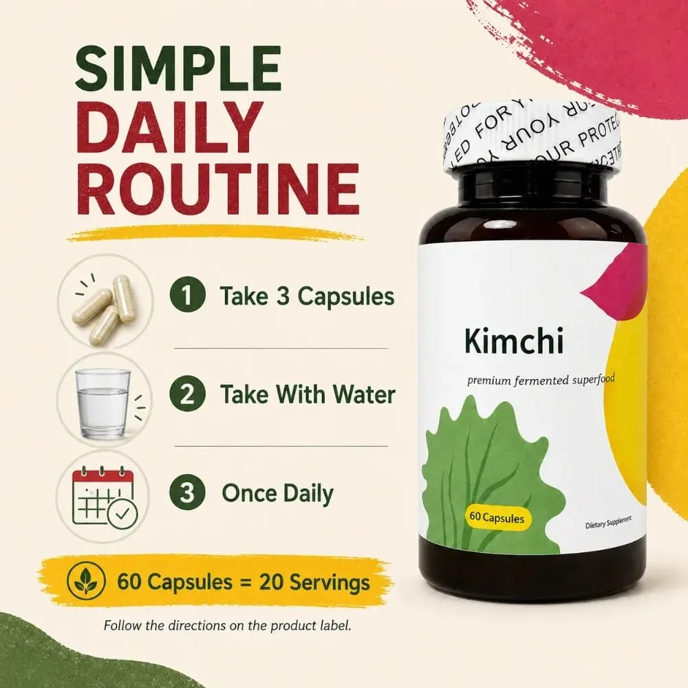Kimchi Capsules 1500mg Fermented Superfood 60 Caps Gut Health Digestive Support Vegan Non-GMO Cabbage Ginger Dietary Supplement — image 5