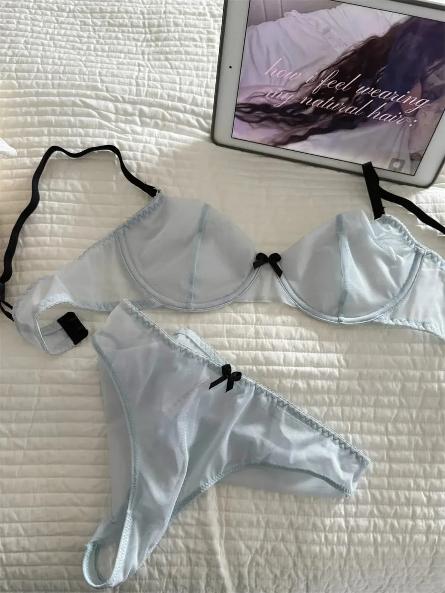 Lightweight breathable stretch tulle bra for women lingerie push up laides underwear larger busts bras with panty suit — image 5