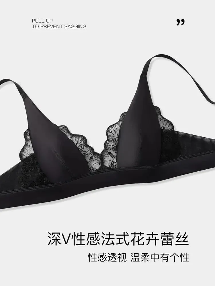 Modest French Lingerie Wirefree Luxury Satin Bralette for Small Chest Summer Thin Cover Lace Bra Elegant Comfort MOYISU S-XL AB — image 3