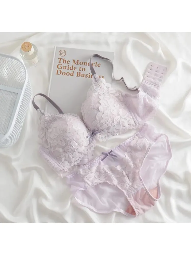 Push Up Bra for Small Breasts Lift & Gather Unpadded Lace Bra Set Adjustable Anti-Sagging Wireless Comfort Luxury Lingerie — image 5