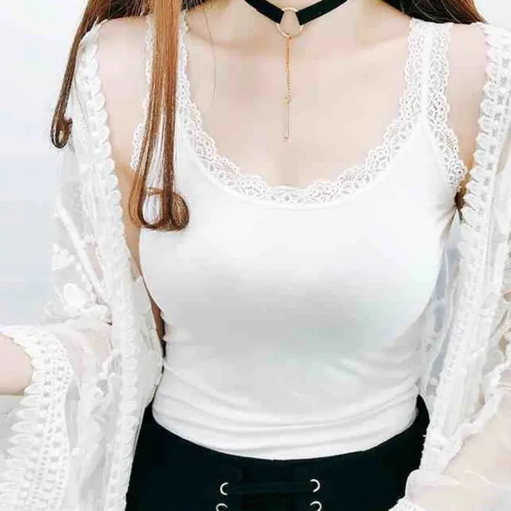 Casual U Neck Summer Tank Tops Sleeveless Slim Fitted Tops With Lace Underwear Cami Top Shirt for Women — image 5