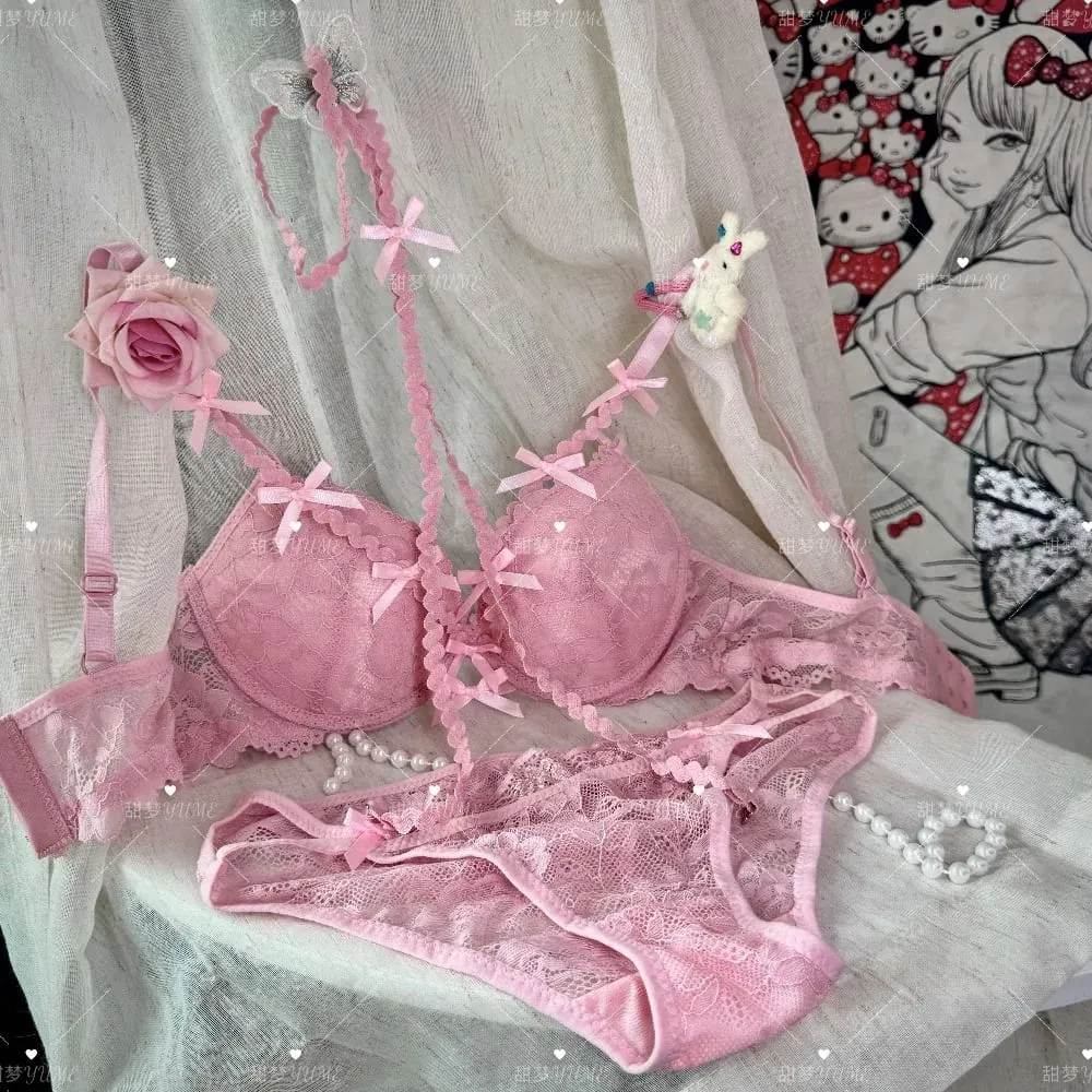 Ladies Halter Neck Bra Set Purple Cross Strap Butterfly Detail Push Up Lingerie Suit 32-38AB Daily Fashion Inner Wear — image 3