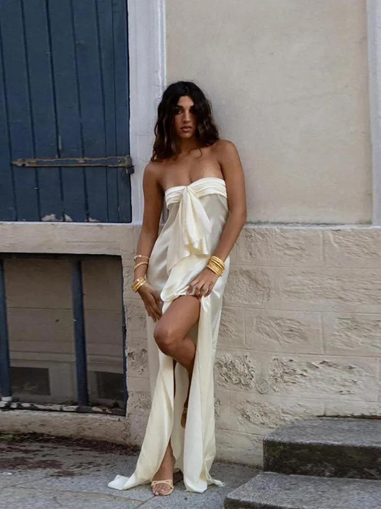 Women's Elegant Satin Long Evening Gowns Backless Sleeveless Maxi Robes Solid Party Mini Vestidos 2026 New Lady Summer Dresses