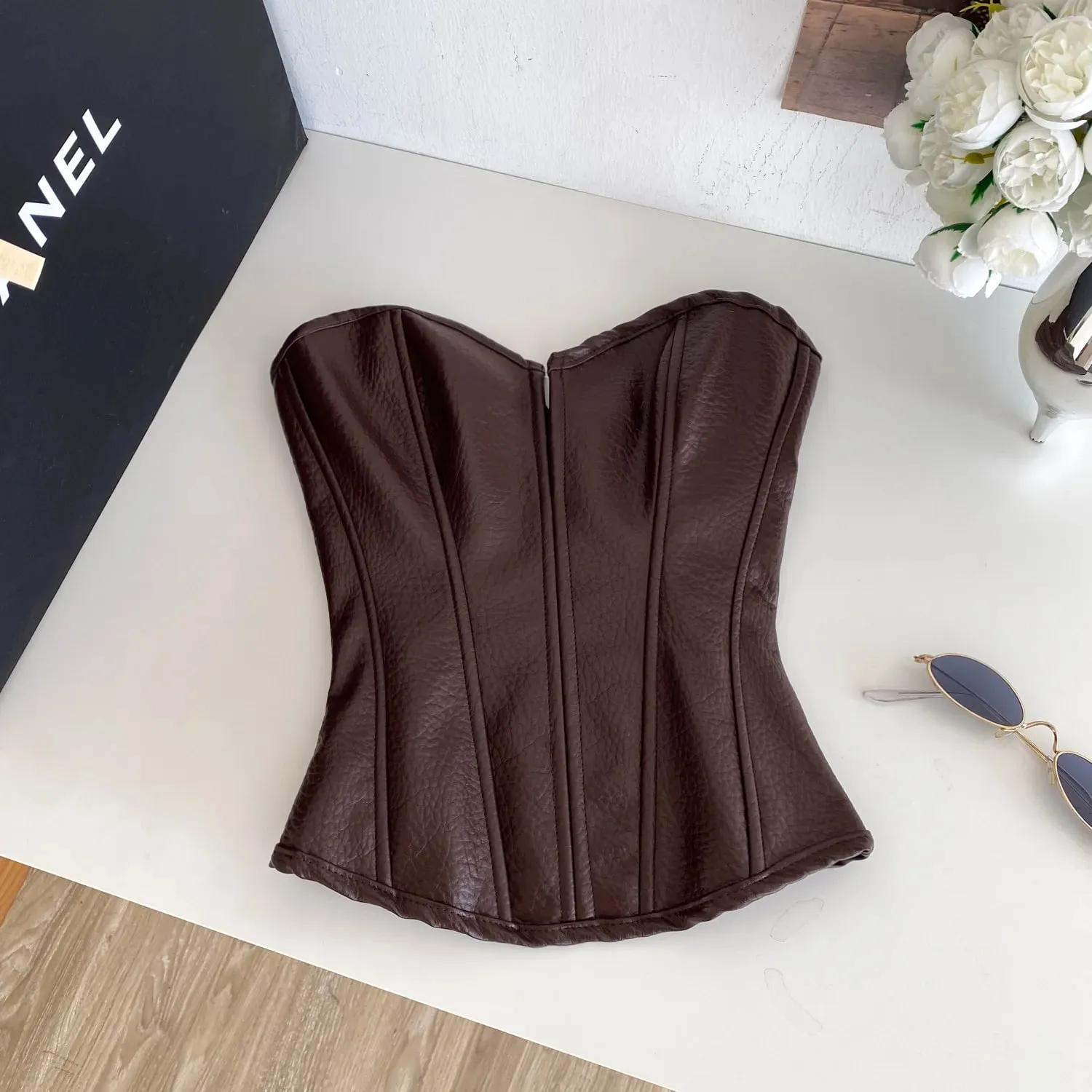 Sexy Pu Slim Tube Top Chic Strapless Crop Top Korean Fashion Corset Bustier Camis Women Tank Top — image 14