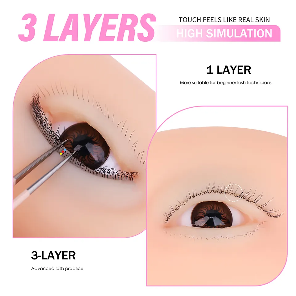 3 Layers Lashes Reusable Mannequin Eyes Eyelash Extension Eyes Model Doll Face Head Training Simulated Silicone Eye Makeup Tools — image 4