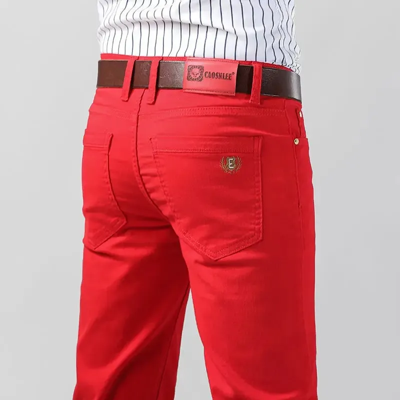 Men's Colorful Denim Stretch Stretch Jeans New Elastic Yellow Pink Red Slim Male Clothing Simple Business Denim Trousers — image 2