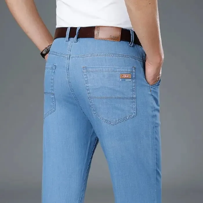Men's Thin Business Jeans Classic Elasticity Straight Leg Denim Pants Fashion Comfortable Soft Trousers Male Casual Clothing — image 11