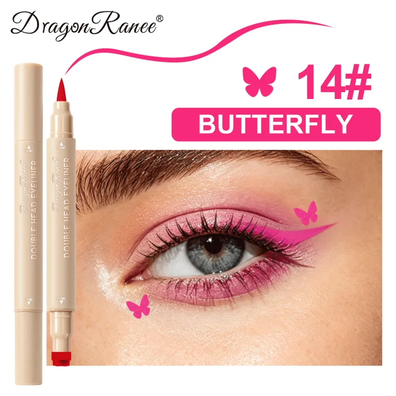 Double Head Stamp Liquid Eyeliner Smudge-Proof Quick Drying Waterproof 2 in1 Colorful Love Star Butterfly Eye Line Pencil Makeup