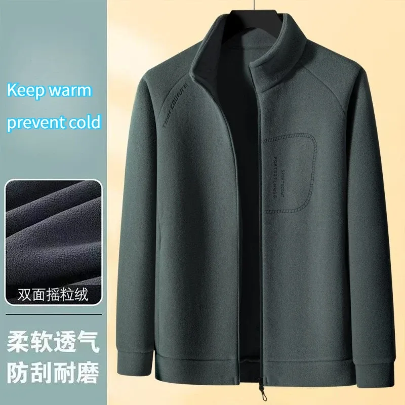 Men Double-sided Polar Fleece Hoodie Cardigan Solid Full Zip Warm Letter Print Casual Coats Thicken Sport Classic Sweatshirts