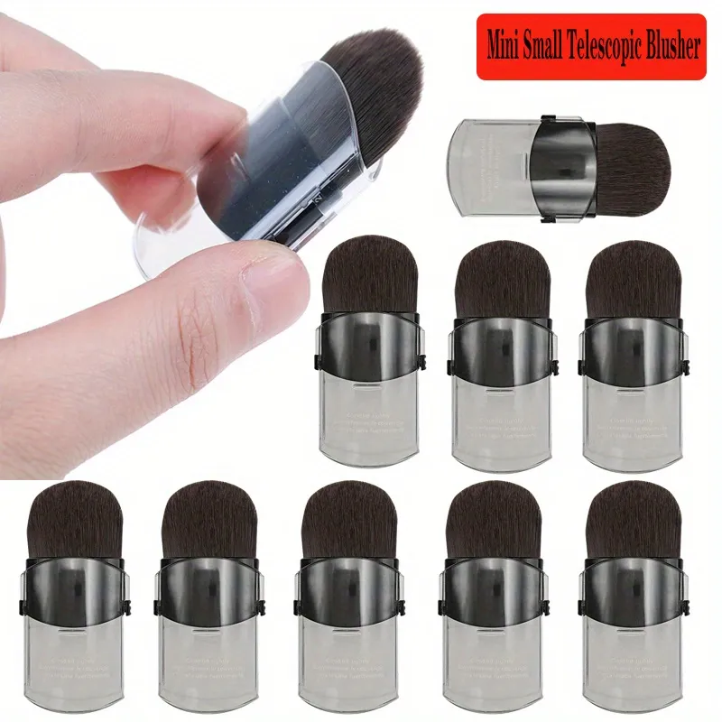 Portable Travel Mini Small Telescopic Blusher Makeup Brush Soft Single Face Foundation Powder Brushes With Lid Cosmetic Tools — image 1