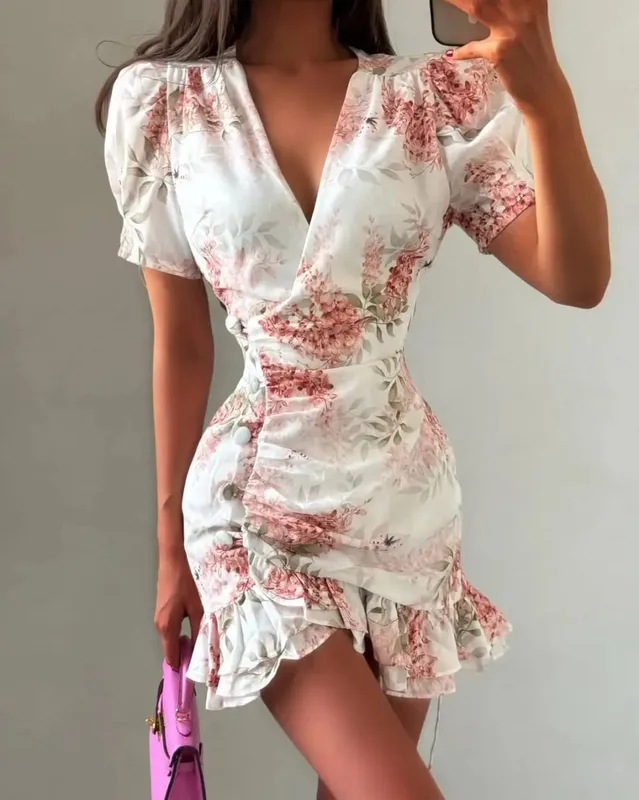 Elegant Lady Solid Satin Dress Short Sleeve Stand Collar Patchwork Ruffle Draped Dresses Party Dinner Chic Vestido 2026 Women — image 9