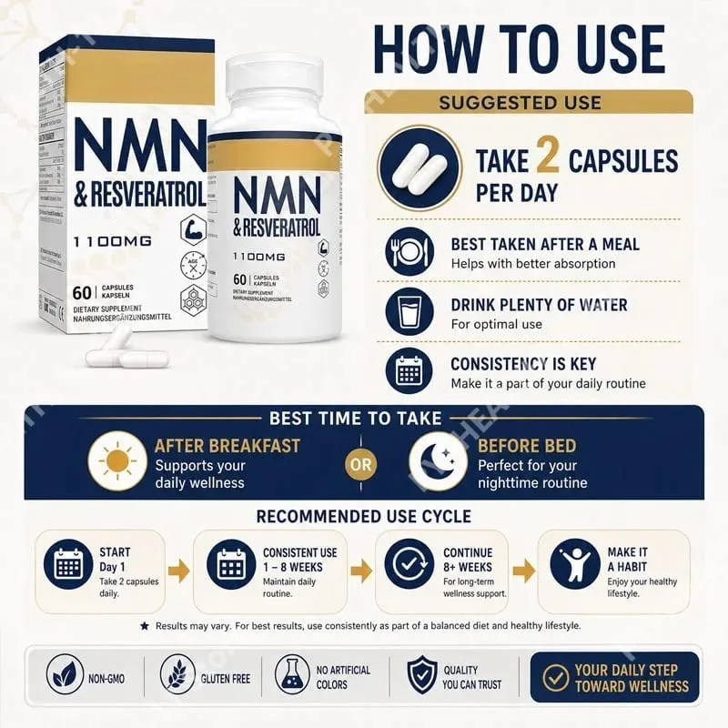 NMN & Resveratrol Capsules Antioxidant Complex Supplement with Black Pepper Extract 1100mg 60 Capsules — image 3