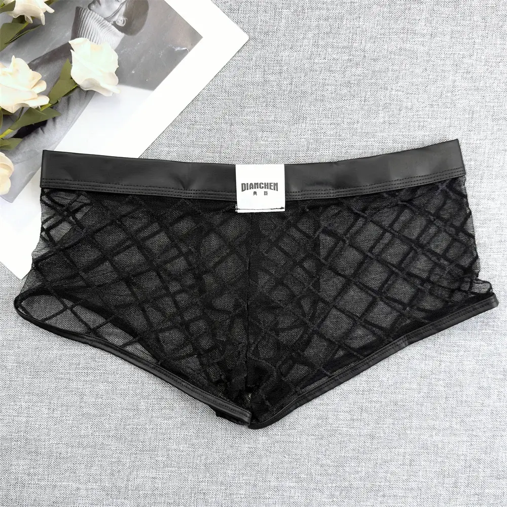 Male Sexy Diamond Mesh Ultra-thin Transparent Boxer Shorts Summer Quick Drying Boyshorts Bulge Pouch Men Underwear — image 2
