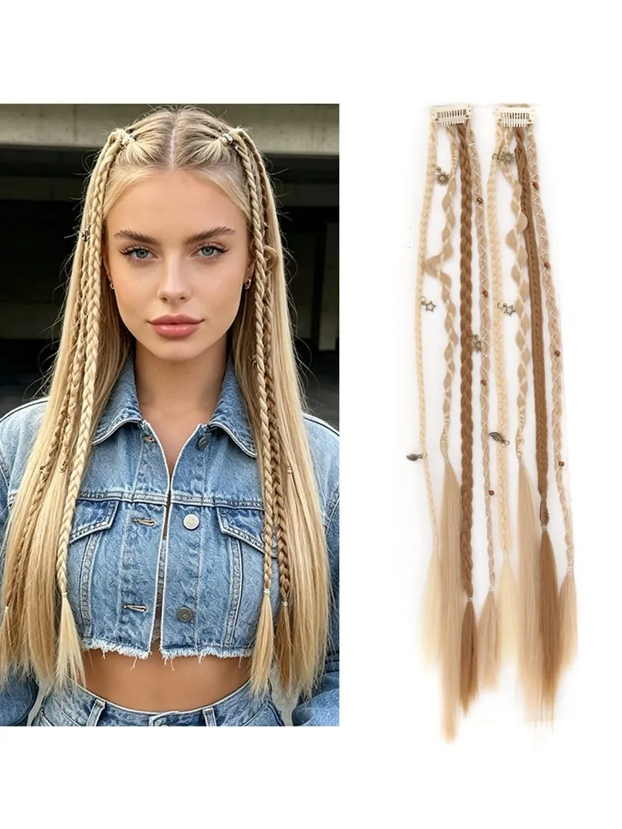 Ombre Synthetic Boho-style Small Twisted Braided Hair Extensions For Women Wig Braids BB Clip-on Spicy Girl Brown Boxing Braids — image 9