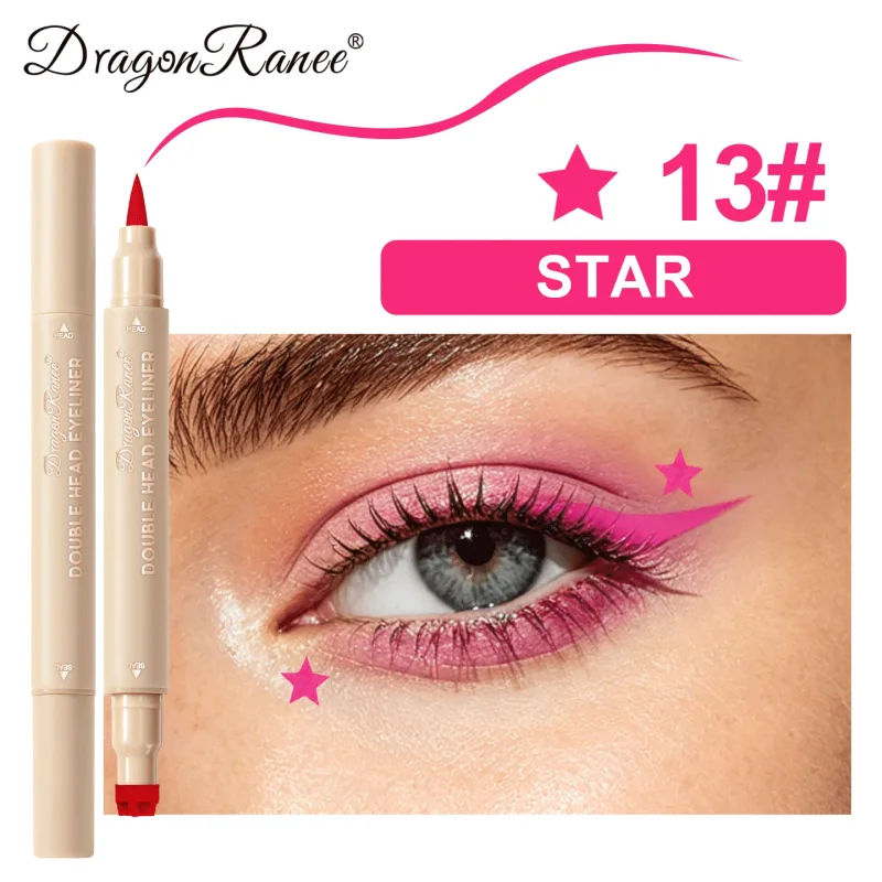 Double-ended Love Star Butterfly Liquid Eyeliner Waterproof Smudge-Proof Quick Drying 2 in 1 Colorful Stamp Eye Line Pen Makeup