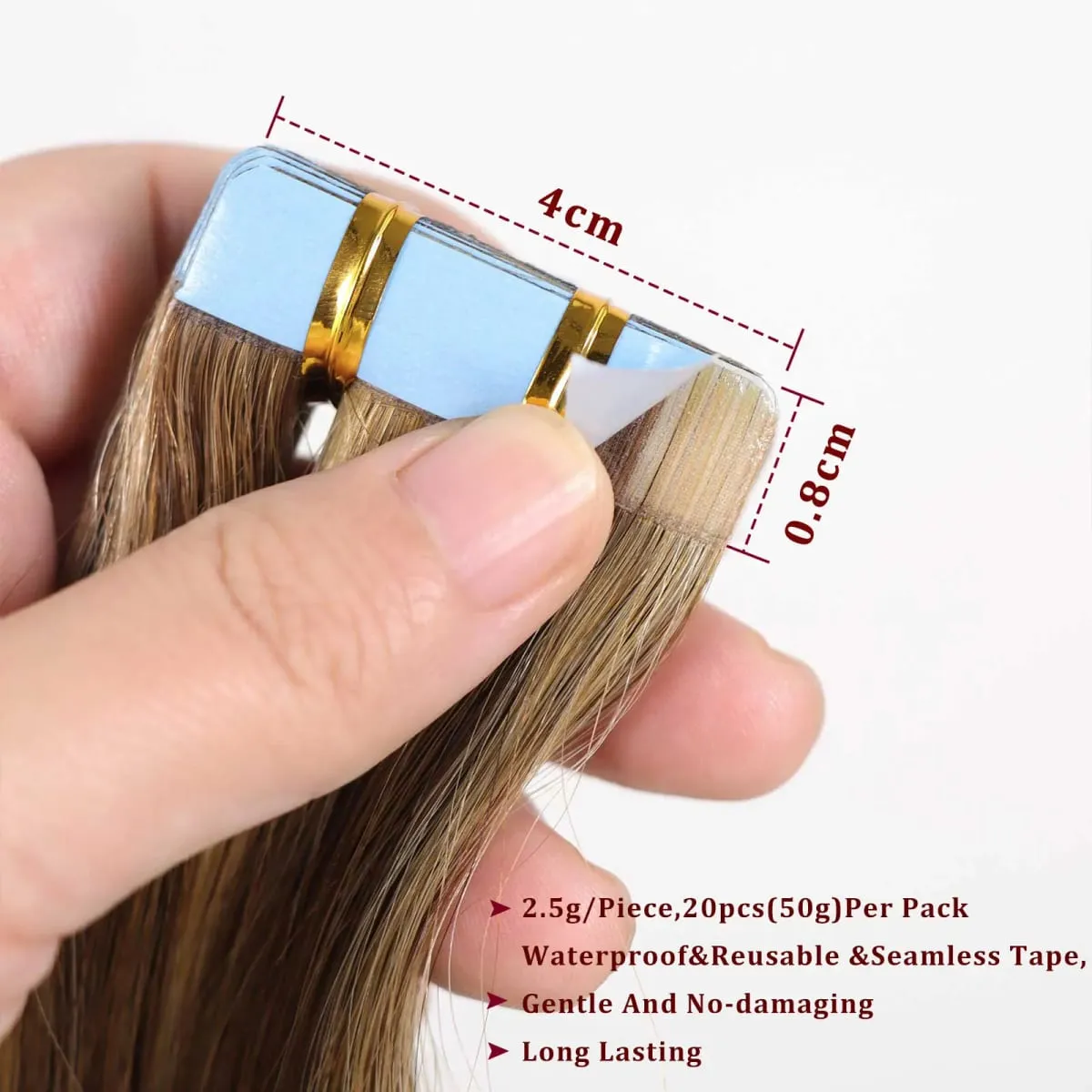 Honey Blonde Highlight Tape In Human Hair Extensions For Women Double Drawn Invisible Silky Straight Balayage Hair 20pcs/Pack — image 3