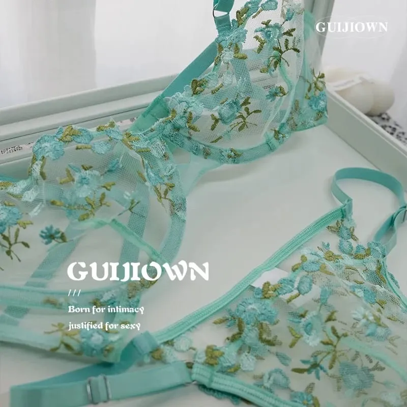 Everyday French Lace Bra Set Wireless Support Embroidered Flower Ultra Thin Breathable Comfort Hollow Out Lingerie BANERDANNI — image 2