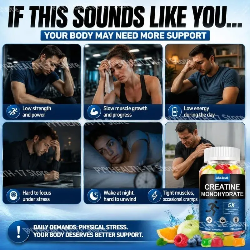 Docteat Creatine Monohydrate Gummies Chewable for Strength and Power Supports Muscle Growth and Workout Recovery 80 Gummies — image 3