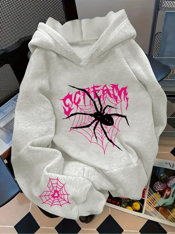 Men's Gothic Spider Print Hoodie Hip Hop Sports Casual Streetwear Pink Graffiti Pullover Sweatshirt Tops — image 5