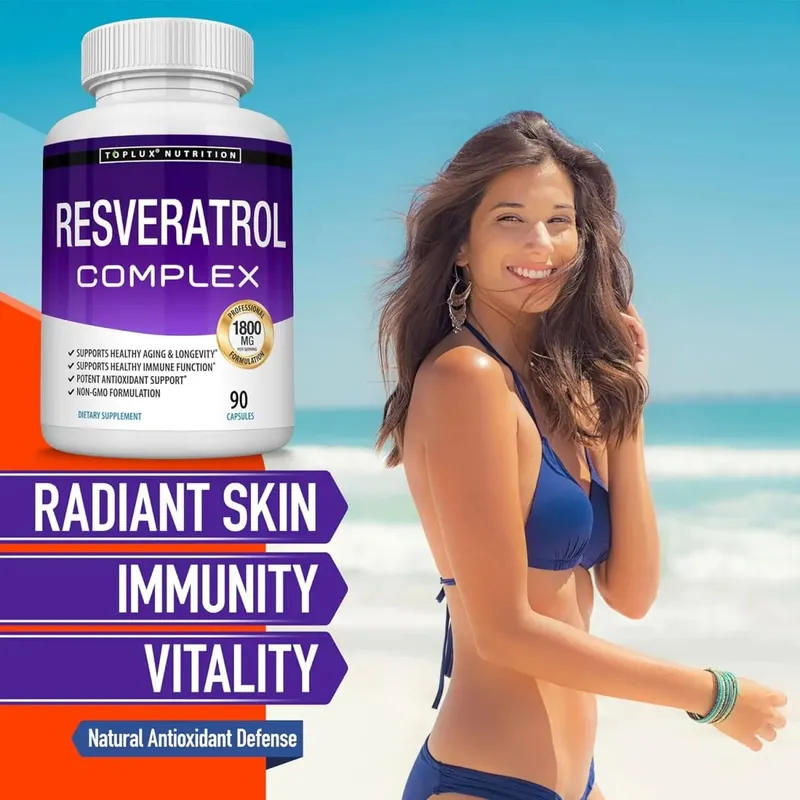Resveratrol Complex Supplement 1800mg Antioxidant Pills for Healthy Aging Overall Health Immune System Brain Function 90 Caps