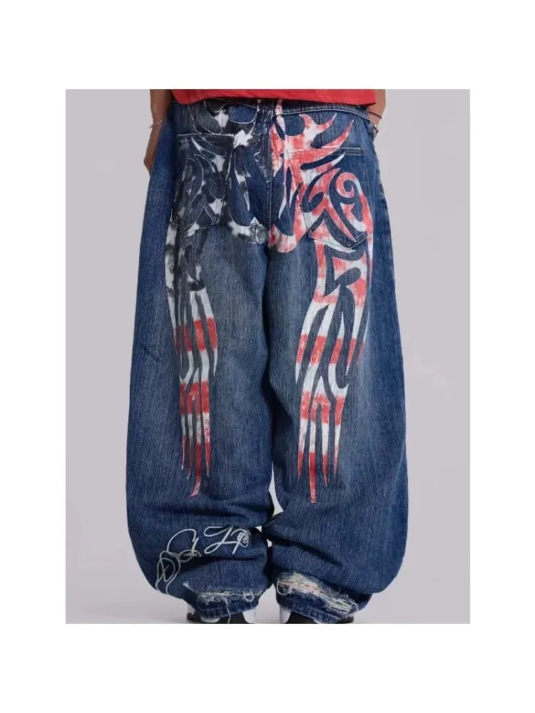 2026 new printed retro wide-leg casual slim trousers Hip-hop personality jeans Y2K women's dark fun graffiti floor-length pants — image 5