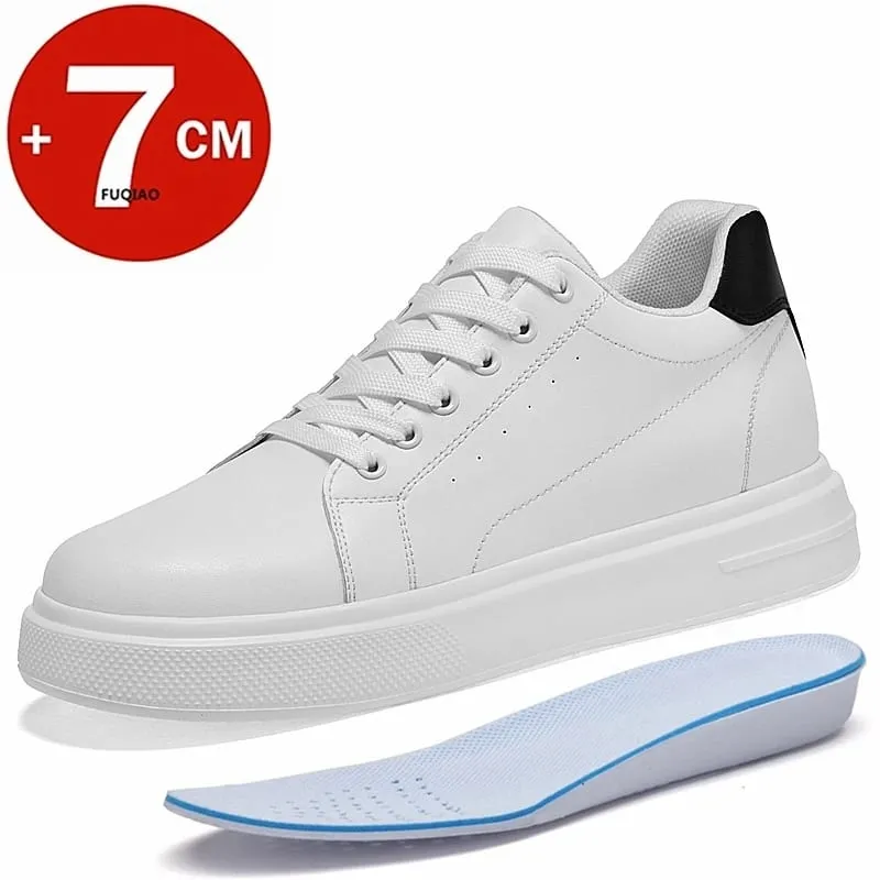 Fashion PU Leather Elevator Shoes for Men 7CM Invisible Height Increase White Sneakers for Women Heightening Casual Sprots Shoes — image 8