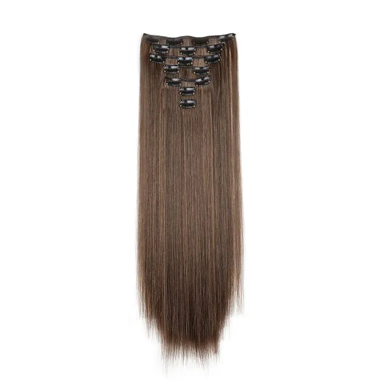 Long Straight Hairstyle 16 Clips 7 Pcs/Set Hair Extensions Natural Synthetic Blonde Black Hairpieces Heat Resistant For Women Kp — image 13