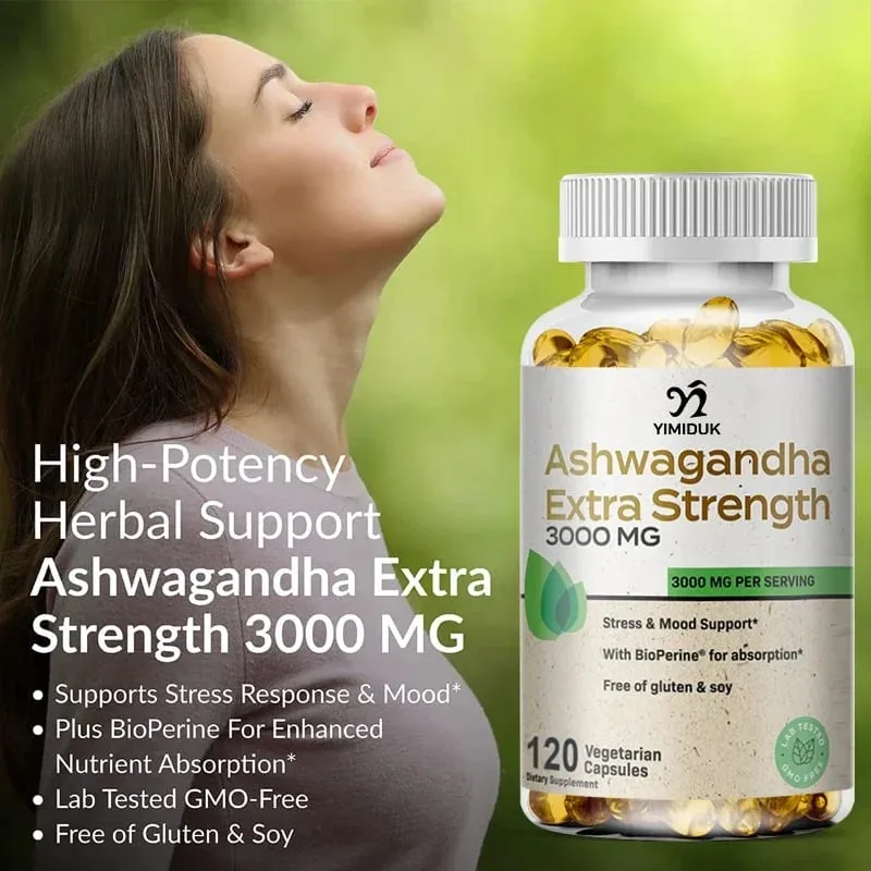 Buy 1 Get 1 Free! Pure Ashwagandha Extra Strength 3000mg Supplement for Stress Relief & Sleep Deep Relaxation & Mental Clarity