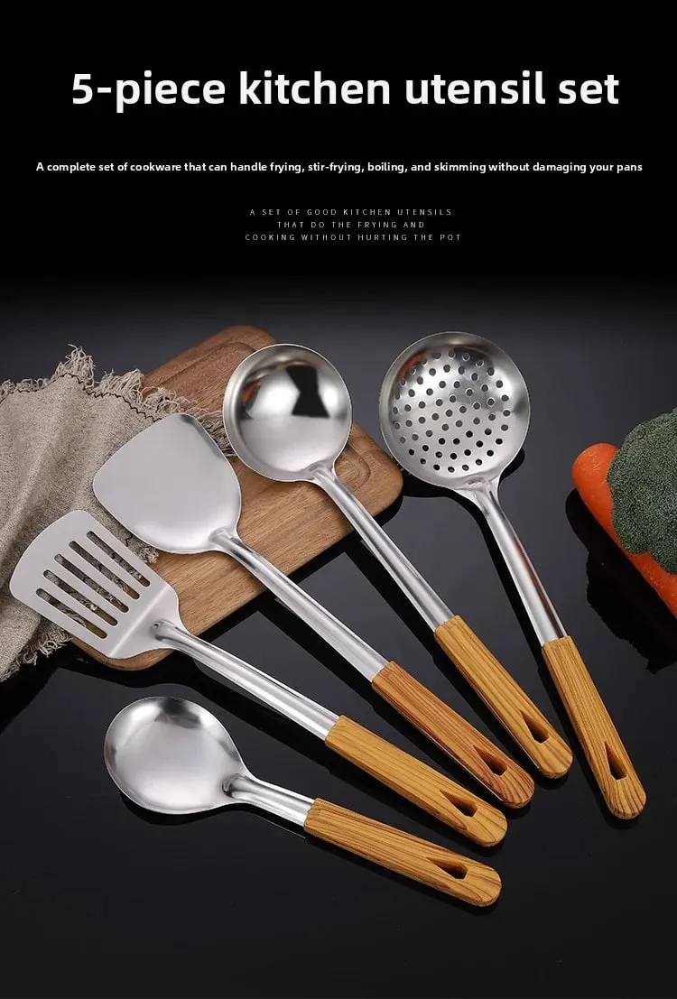 Stainless Steel Spatula Spoon Wood Handle Cooking Shovel Ladle Kitchen Utensils Baking Cooking Tools Kitchenware Cookware — image 8